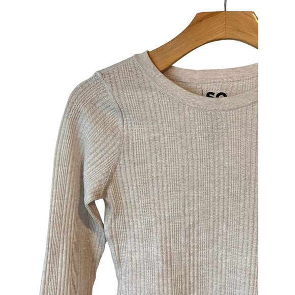 SO Henley Top Large 10/12 Beige Ribbed Long Sleeve Shirt NWT - Picture 2 of 9